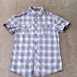BUFFALO YOUNG MENS GRAY/BLUE PLAID BUTTON DOWN SZ M